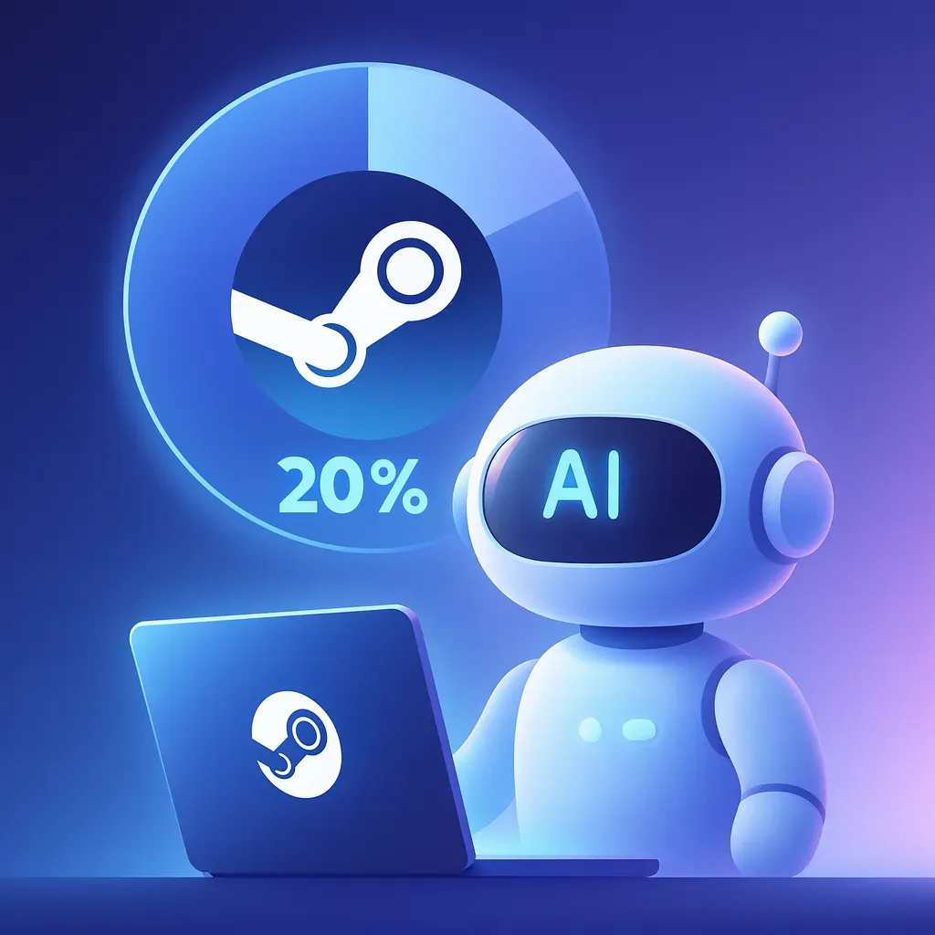 Steam 平台上 AI 遊戲增長趨勢圖表，顯示生成式人工智慧在遊戲產業的快速發展