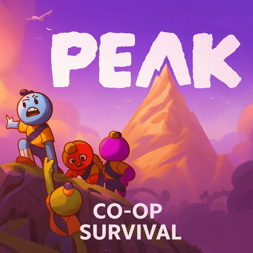 PEAK遊戲中四位玩家在山峰上協作攀岩的精彩畫面