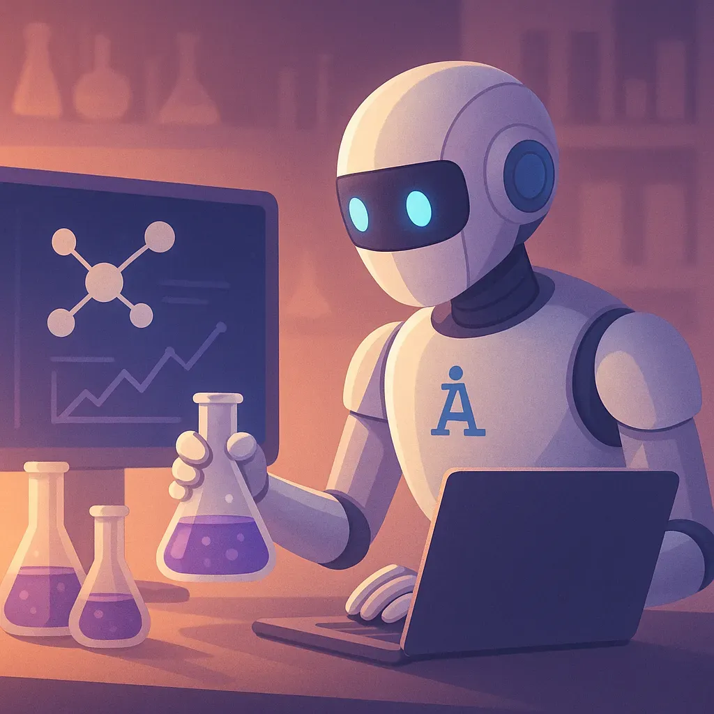 史丹佛大學 AI 虛擬科學家系統示意圖，展示自動化科學研究流程