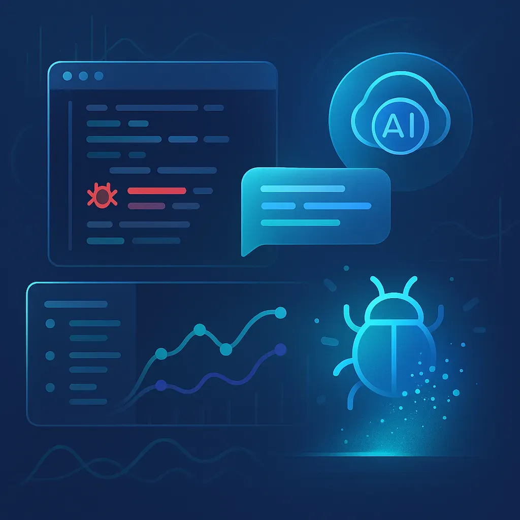 AI除錯工具介面展示，包含程式碼分析和錯誤檢測功能