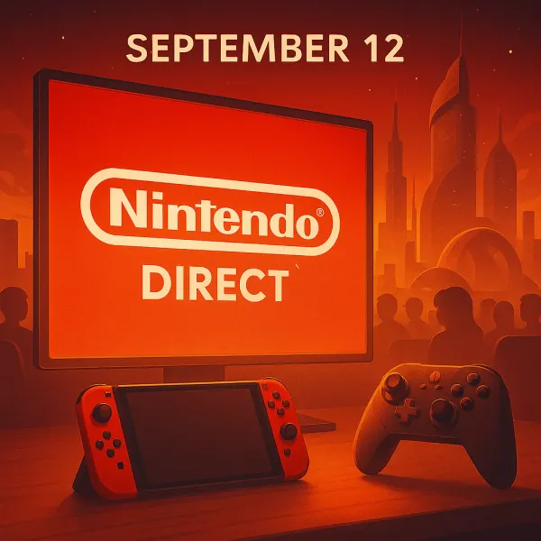 Nintendo Direct September 12 2025 發布會宣傳圖，展示Switch 2和經典遊戲角色
