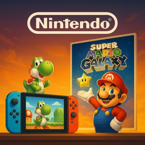 Nintendo Switch 2主機與超級瑪利歐銀河遊戲畫面