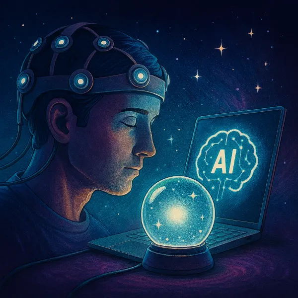 腦機介面與AI技術結合的未來科技概念圖