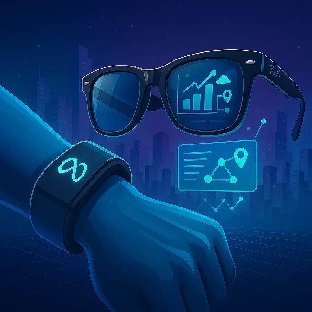 Meta Ray-Ban Display smart glasses with neural wristband technology showcasing AR future