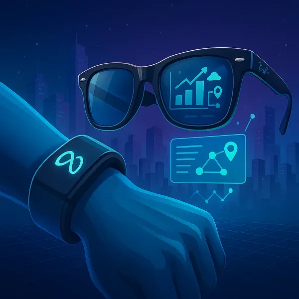 Meta Ray-Ban Display smart glasses with neural wristband technology showcasing AR future