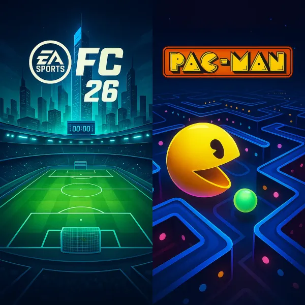 September 26, 2025 game release day featuring EA SPORTS FC 26 and PAC-MAN WORLD 2 Re-PAC gameplay screenshots