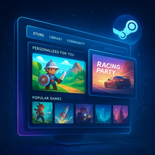 Steam new store menu interface design screenshot showing unified navigation system and personalized recommendation features