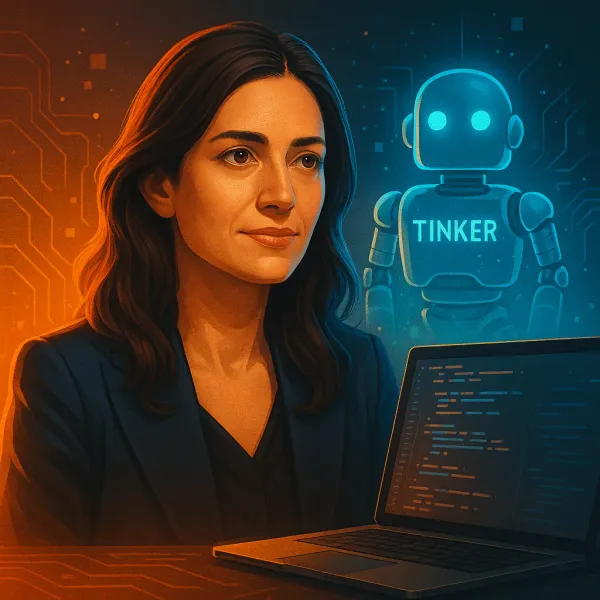 Mira Murati and Tinker AI tool illustration
