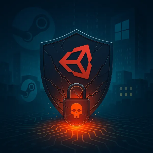 Unity engine security vulnerability illustration showing code execution risk