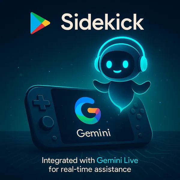 Google Play Games Sidekick AI assistant interface with Gemini Live integration