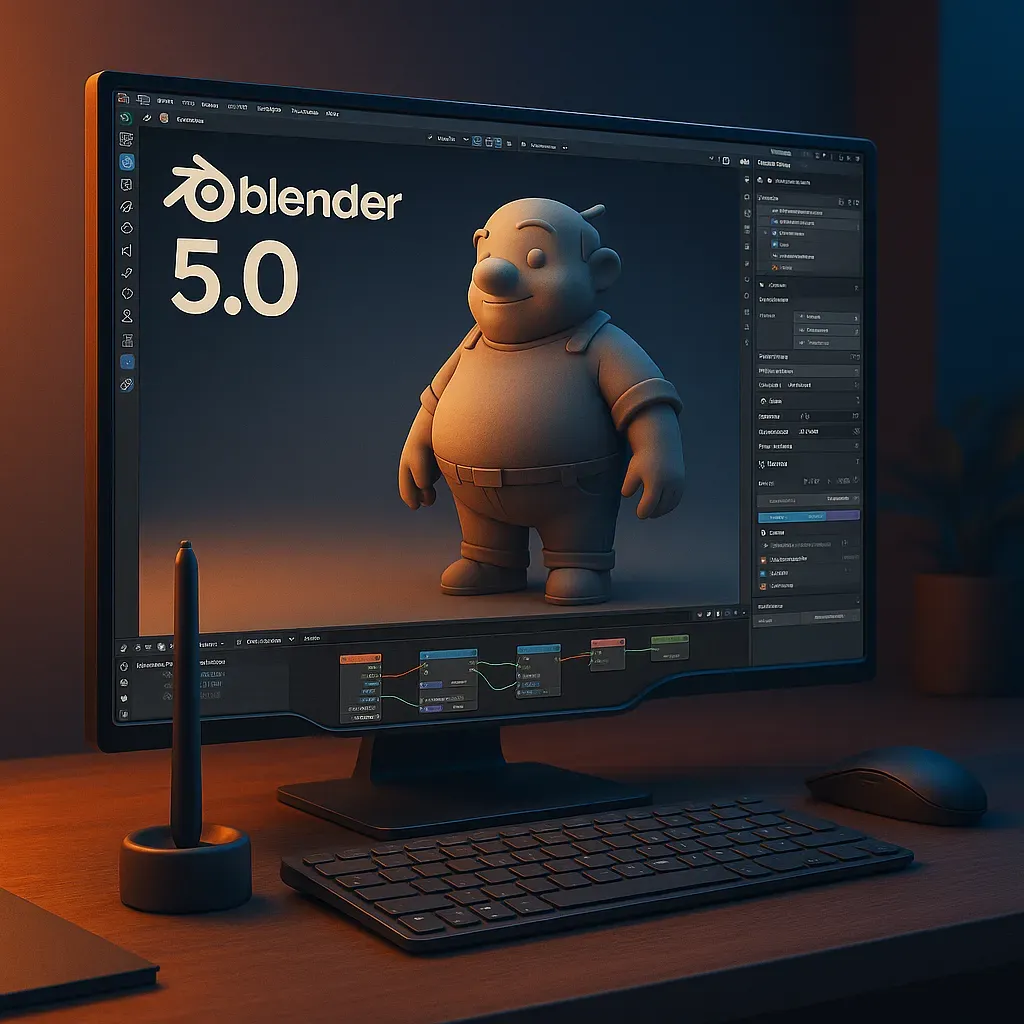 Blender 5.0 Beta version interface and 3D modeling tools