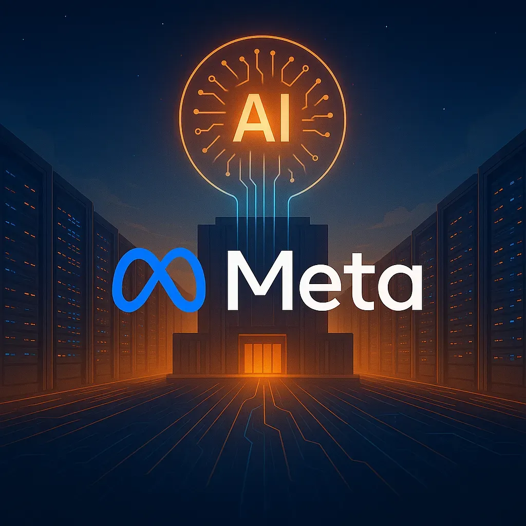 Meta AI data center construction and Blue Owl Capital financing illustration