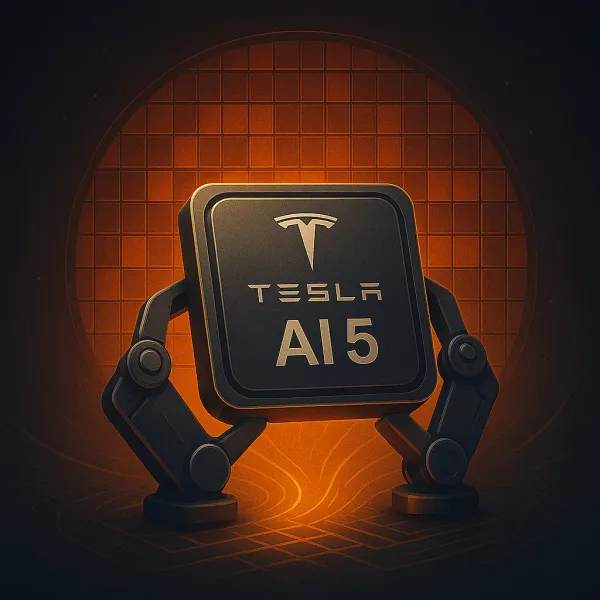 Tesla AI5 chip and Samsung TSMC foundry illustration