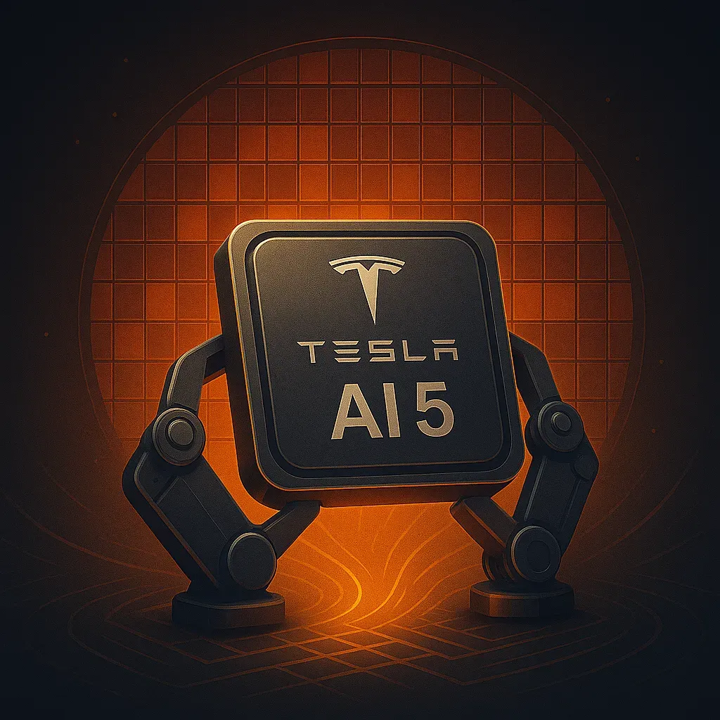 Tesla AI5 chip and Samsung TSMC foundry illustration