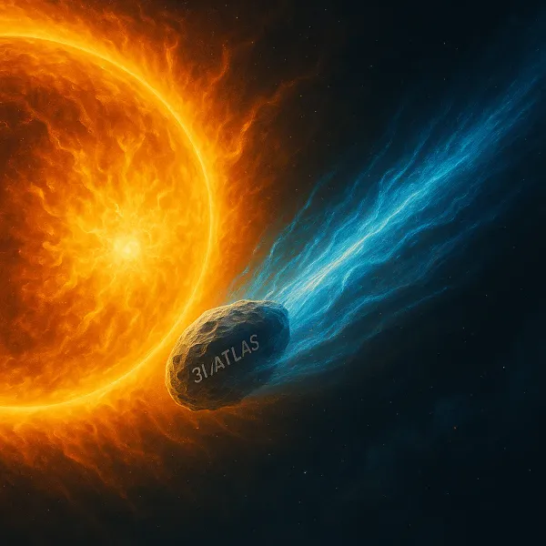 Illustration of interstellar comet 3I/ATLAS trajectory through the solar system, showing its position relative to the Sun and planets
