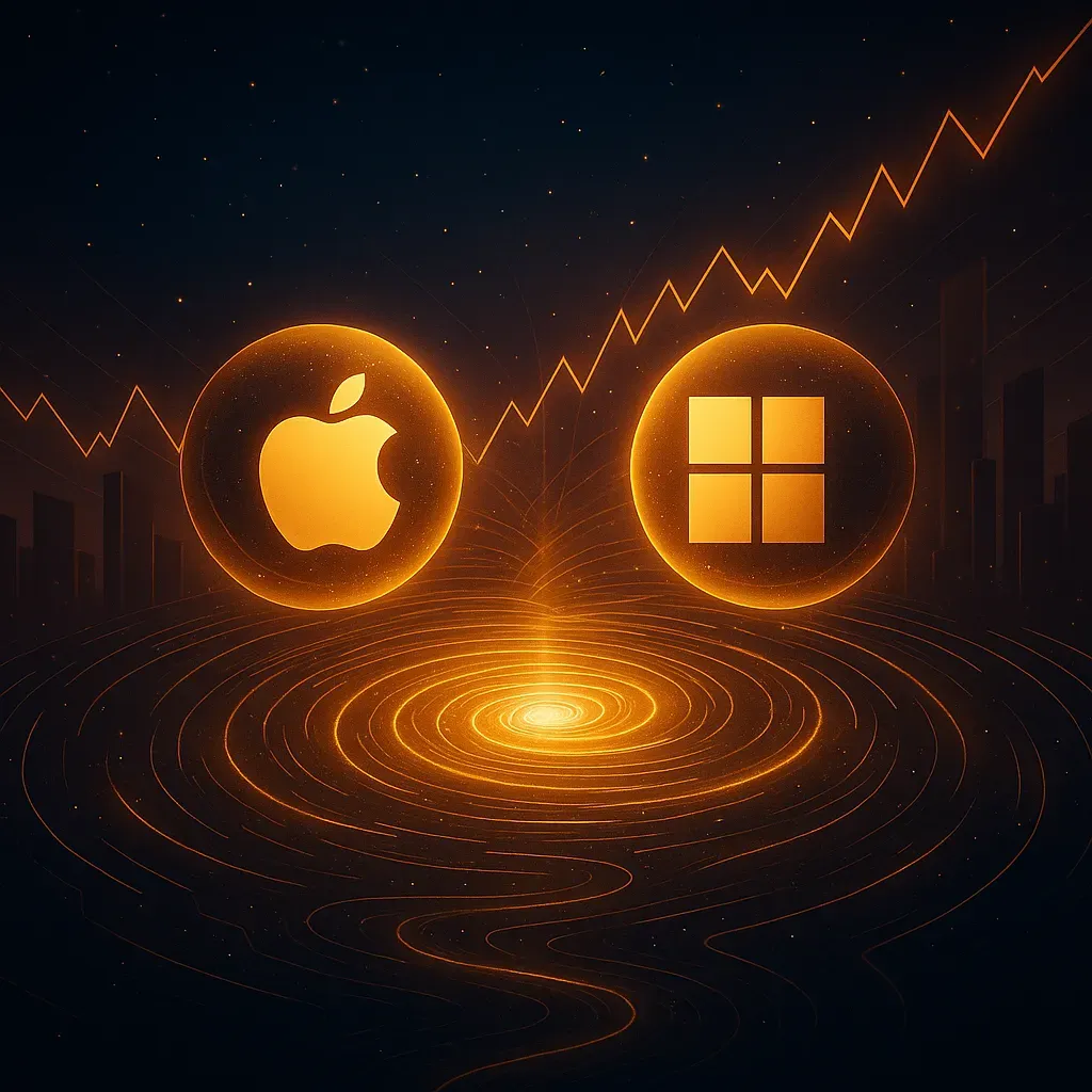 Apple and Microsoft $4 trillion market cap milestone and stock market performance chart