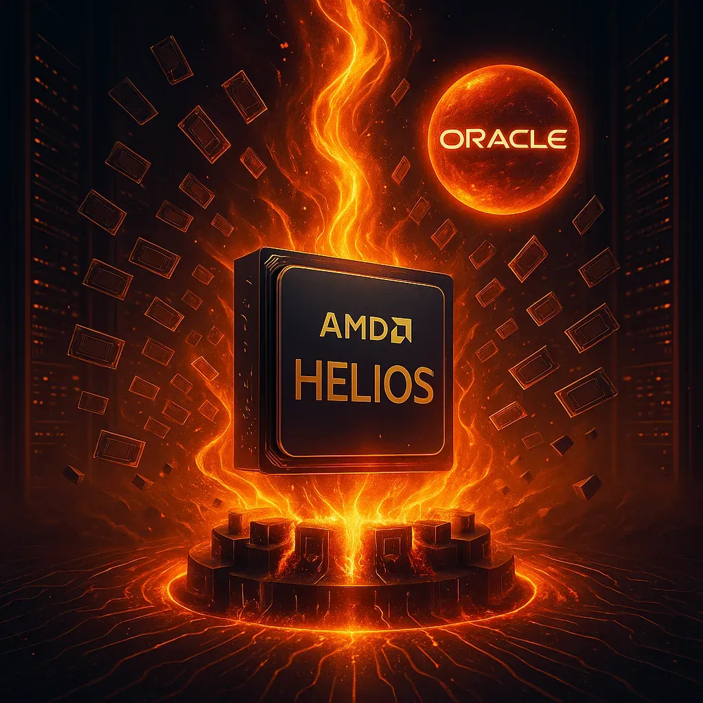 Oracle and AMD AI supercluster partnership and MI450 GPU deployment illustration