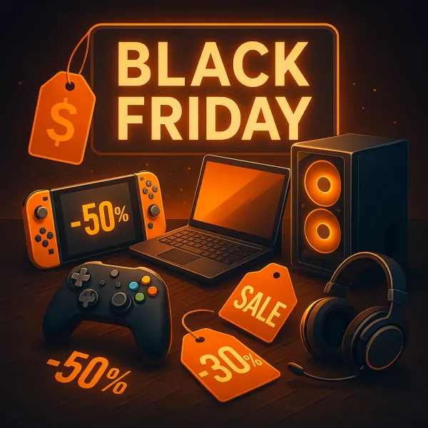 Black Friday 2025 gaming hardware deals and discounts illustration