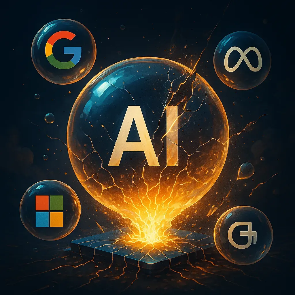 AI bubble warning and tech stock valuation concerns illustration