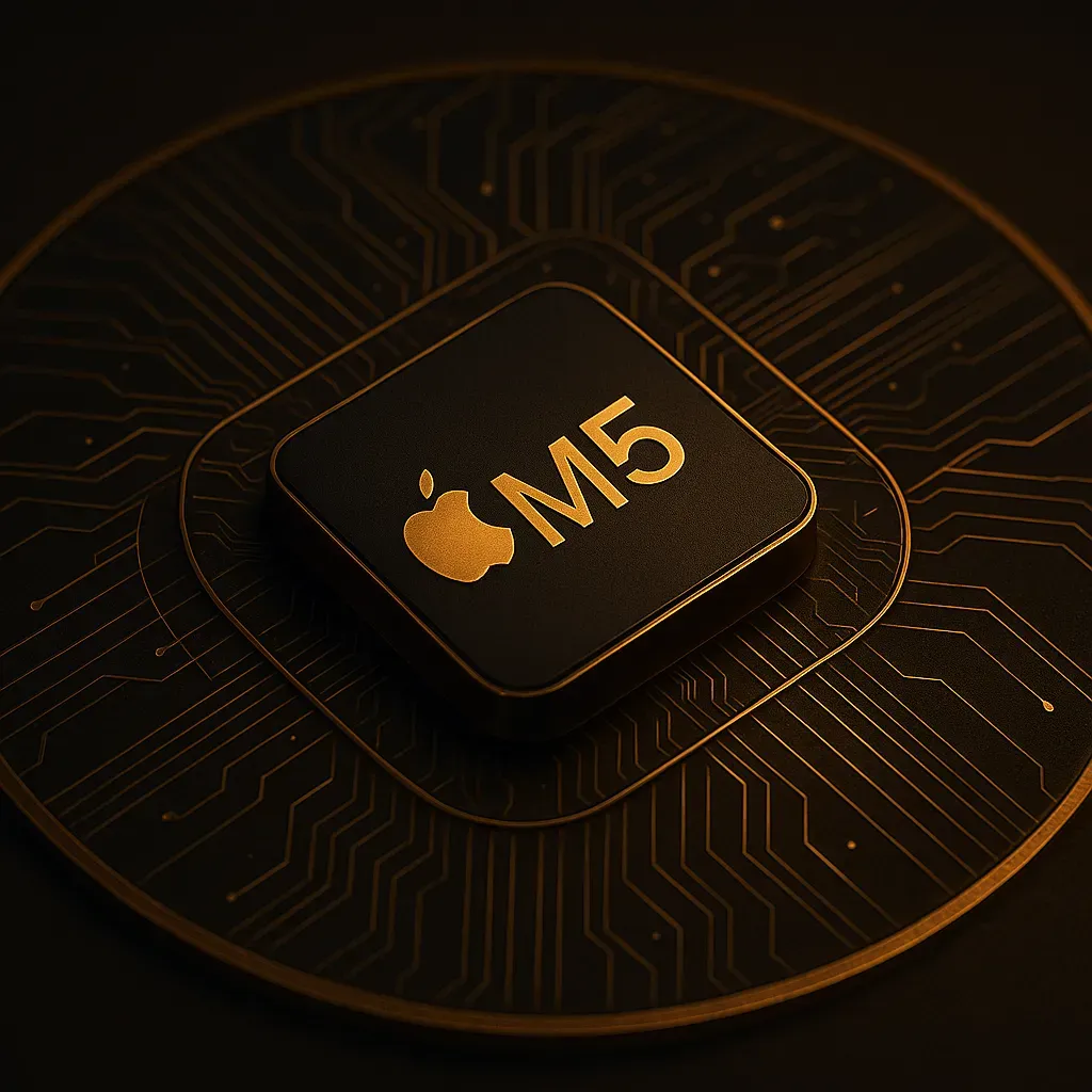 Apple M5 chip showcasing neural accelerator architecture with dramatically improved AI performance