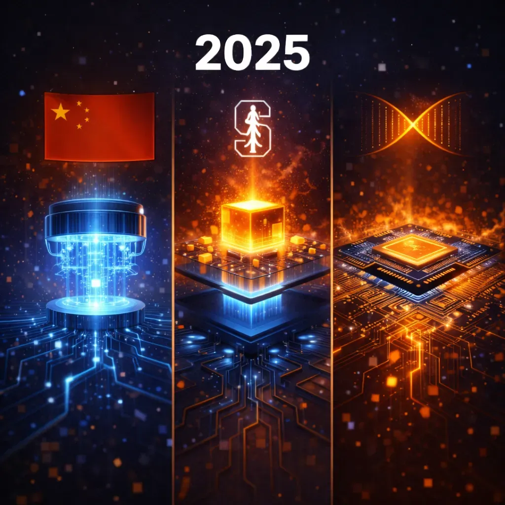 Quantum computing chip and technology breakthrough illustration