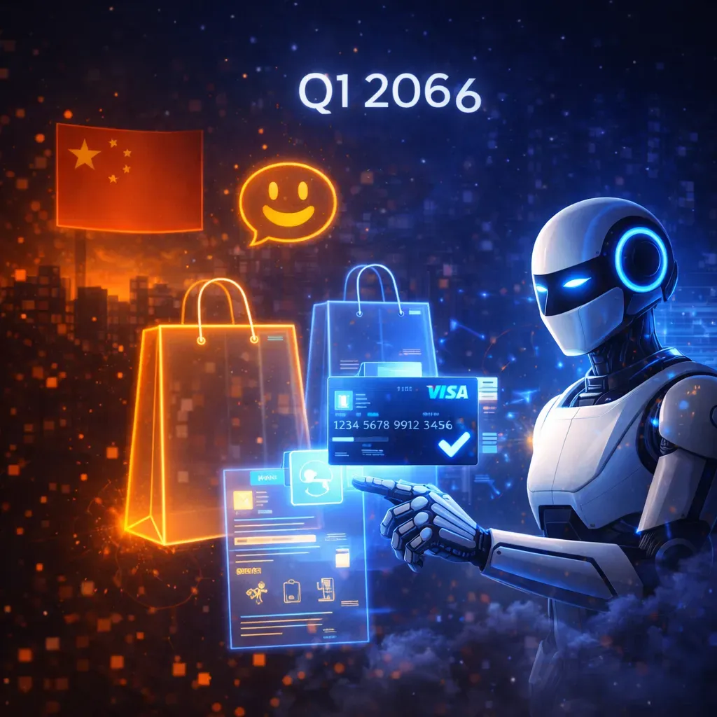 AI agent shopping and China AI regulation illustration